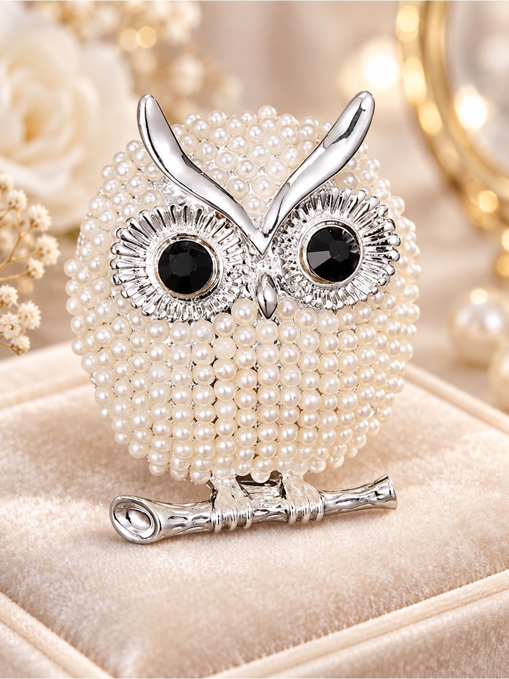 The Eleanor Collection Pearl Owl Brooch • Jeweled Silver-Tone Statement Pin